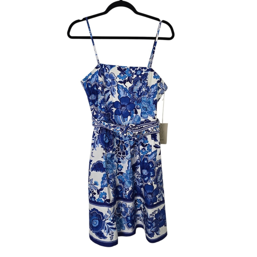 Joie‎ Floral Mini Dress Women 12 Blue White NWT Belted Smocked Fit & Flare
